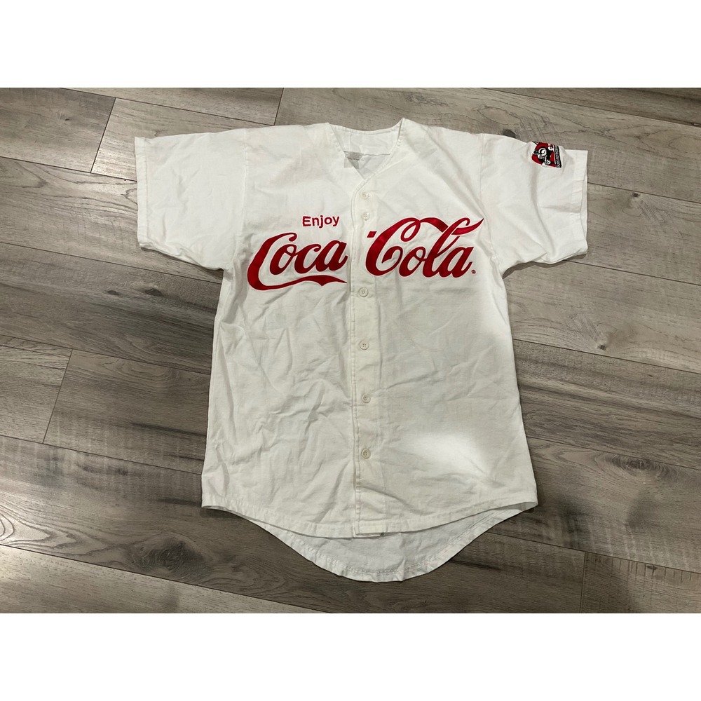 Vintage Coca-Cola Baseball Jersey White Red Embroidered Logo Mens Large USA